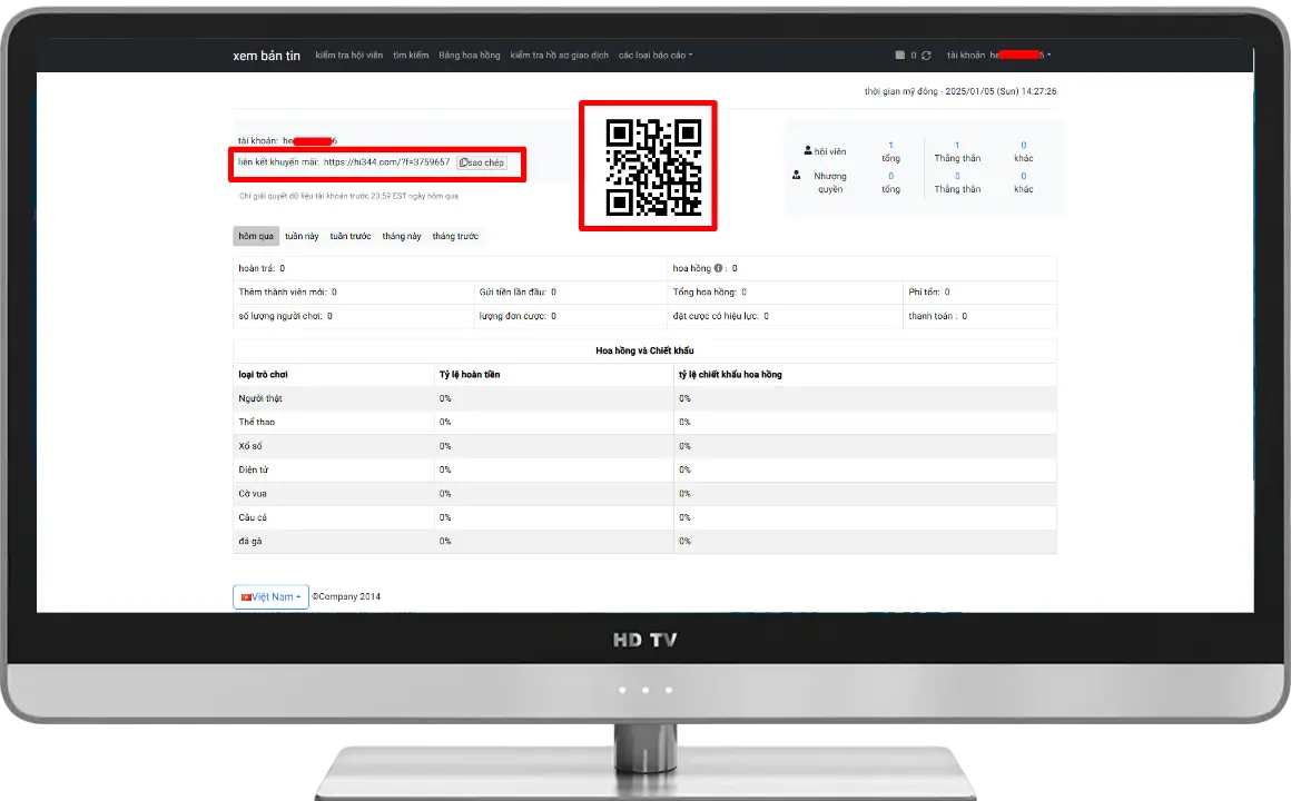 Bước 4: Kéo xuống phía cuối màn hình, hiển thị link đại lý. Copy và gửi cho khách hàng đăng ký tài khoản.